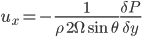 u_{x} =-\frac{1}{\rho\;2\Omega\sin\theta}\frac{\delta P}{\delta y} 