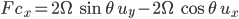 Fc_{x} = 2\Omega\;\sin\theta\;u_{y} -2\Omega\;\cos\theta\;u_{x}