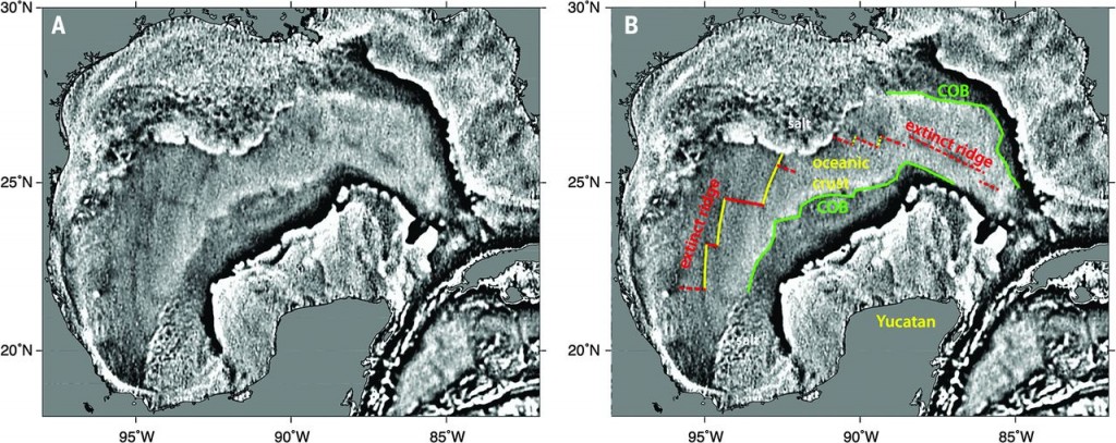 Seafloor spreading center discovered in the Gulf of Mexico. Image: Sandwell et al. (2014)