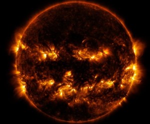 On 8 October 2014, the sun looked like a jack-o'-lantern. Image credit: NASA